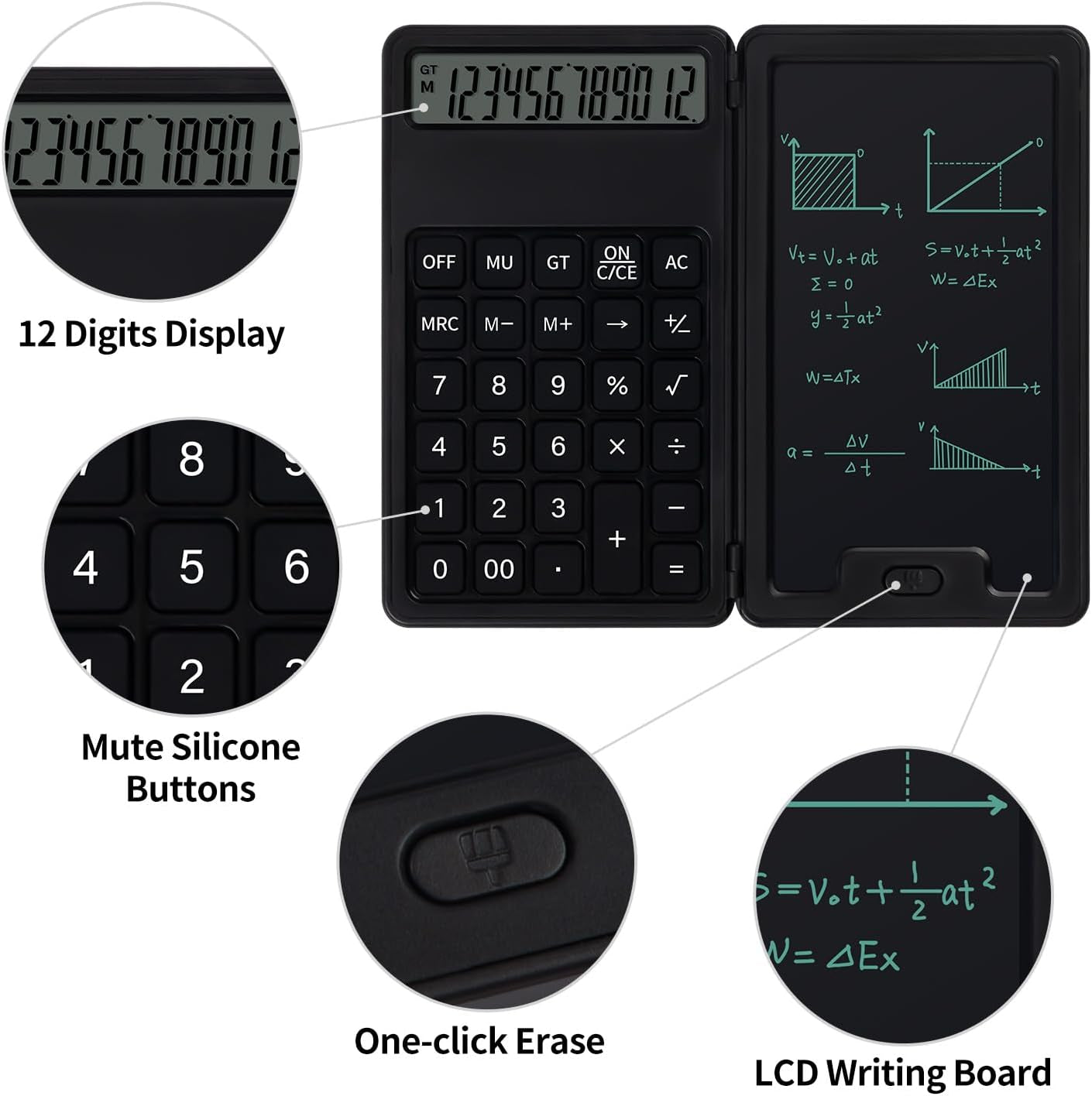 Desk Portable Basic Calculator, Small Mini Calculators with Writing Notepad and Stylus, More Lightweight and Portable, 12Digit Large Display Multi-Function for Office, School, Home & Financial (Black)