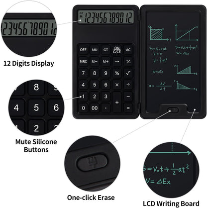Desk Portable Basic Calculator, Small Mini Calculators with Writing Notepad and Stylus, More Lightweight and Portable, 12Digit Large Display Multi-Function for Office, School, Home & Financial (Black)