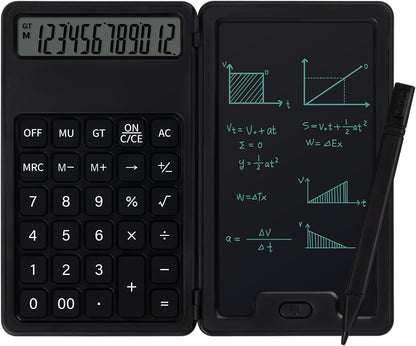 Desk Portable Basic Calculator, Small Mini Calculators with Writing Notepad and Stylus, More Lightweight and Portable, 12Digit Large Display Multi-Function for Office, School, Home & Financial (Black)