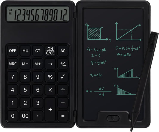 Desk Portable Basic Calculator, Small Mini Calculators with Writing Notepad and Stylus, More Lightweight and Portable, 12Digit Large Display Multi-Function for Office, School, Home & Financial (Black)