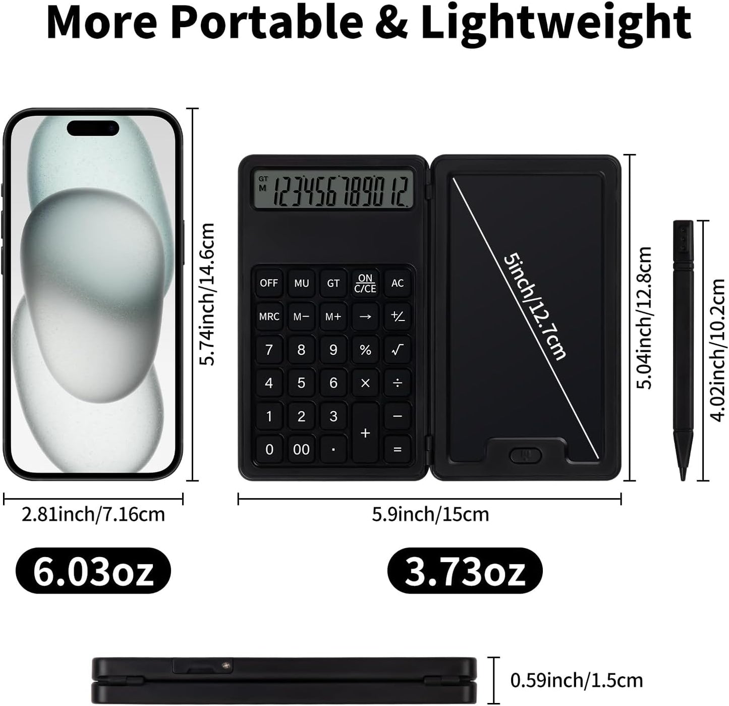 Desk Portable Basic Calculator, Small Mini Calculators with Writing Notepad and Stylus, More Lightweight and Portable, 12Digit Large Display Multi-Function for Office, School, Home & Financial (Black)