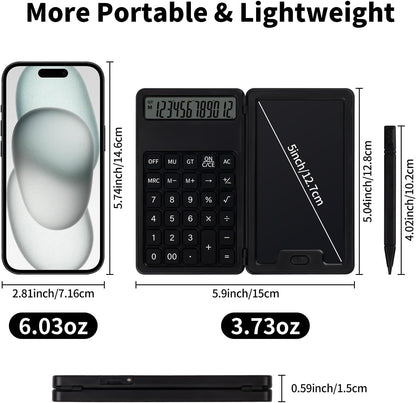 Desk Portable Basic Calculator, Small Mini Calculators with Writing Notepad and Stylus, More Lightweight and Portable, 12Digit Large Display Multi-Function for Office, School, Home & Financial (Black)